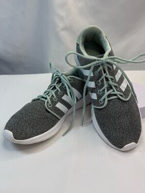 Adidas Women’s 8.5 Cloudfoam Lightweight Grey & Mint Running Sneakers EUC